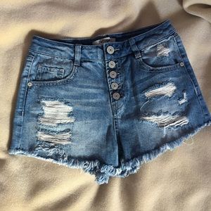 High waisted ripped denim jean shorts